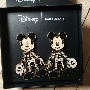 Disney Baublebar Halloween Mickey Mouse Skeleton Earrings Glow In Dark Moveable